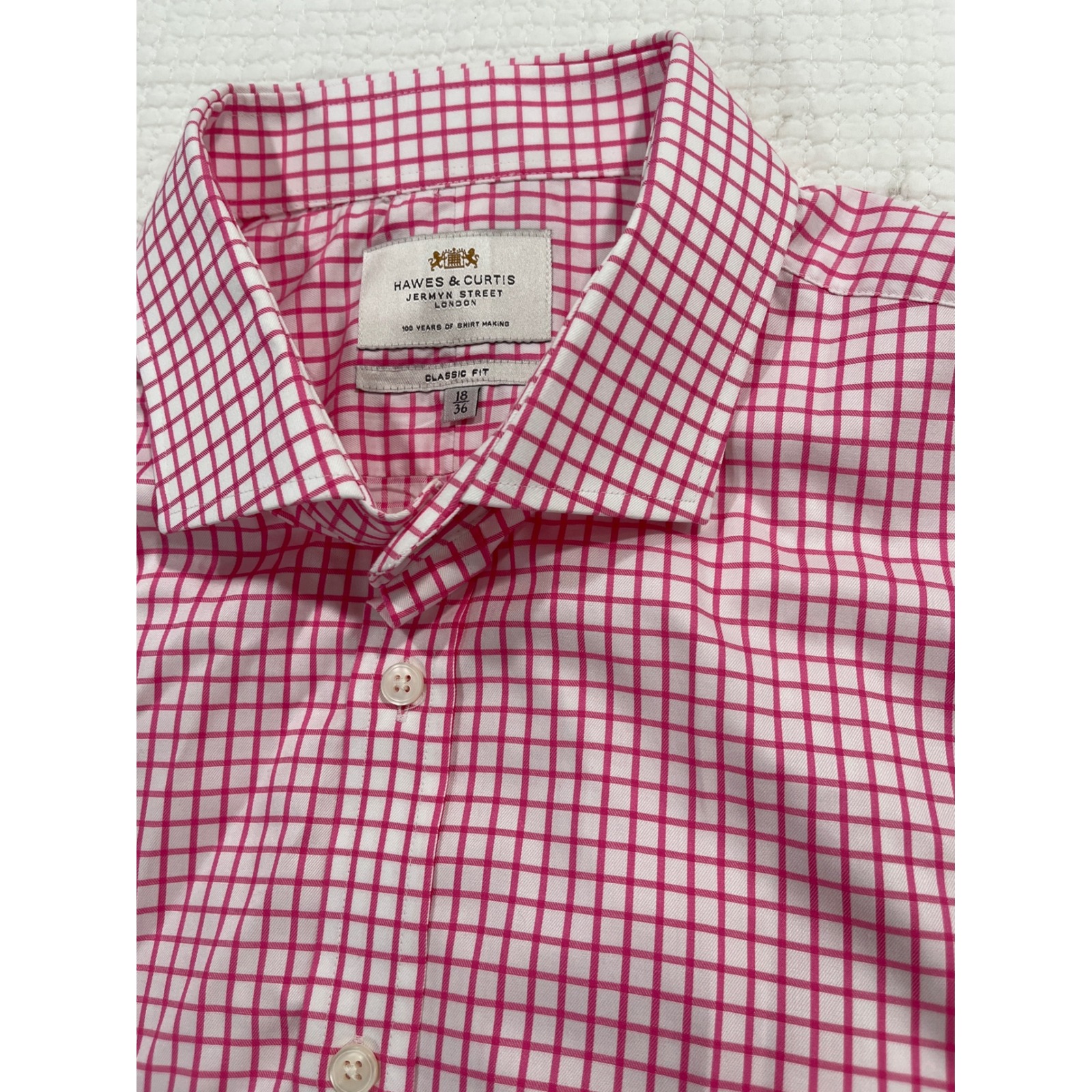 Hawes & Curtis Pink White Check Dress Shirt Classic Fit 18 36 Mens Cotton Gm627